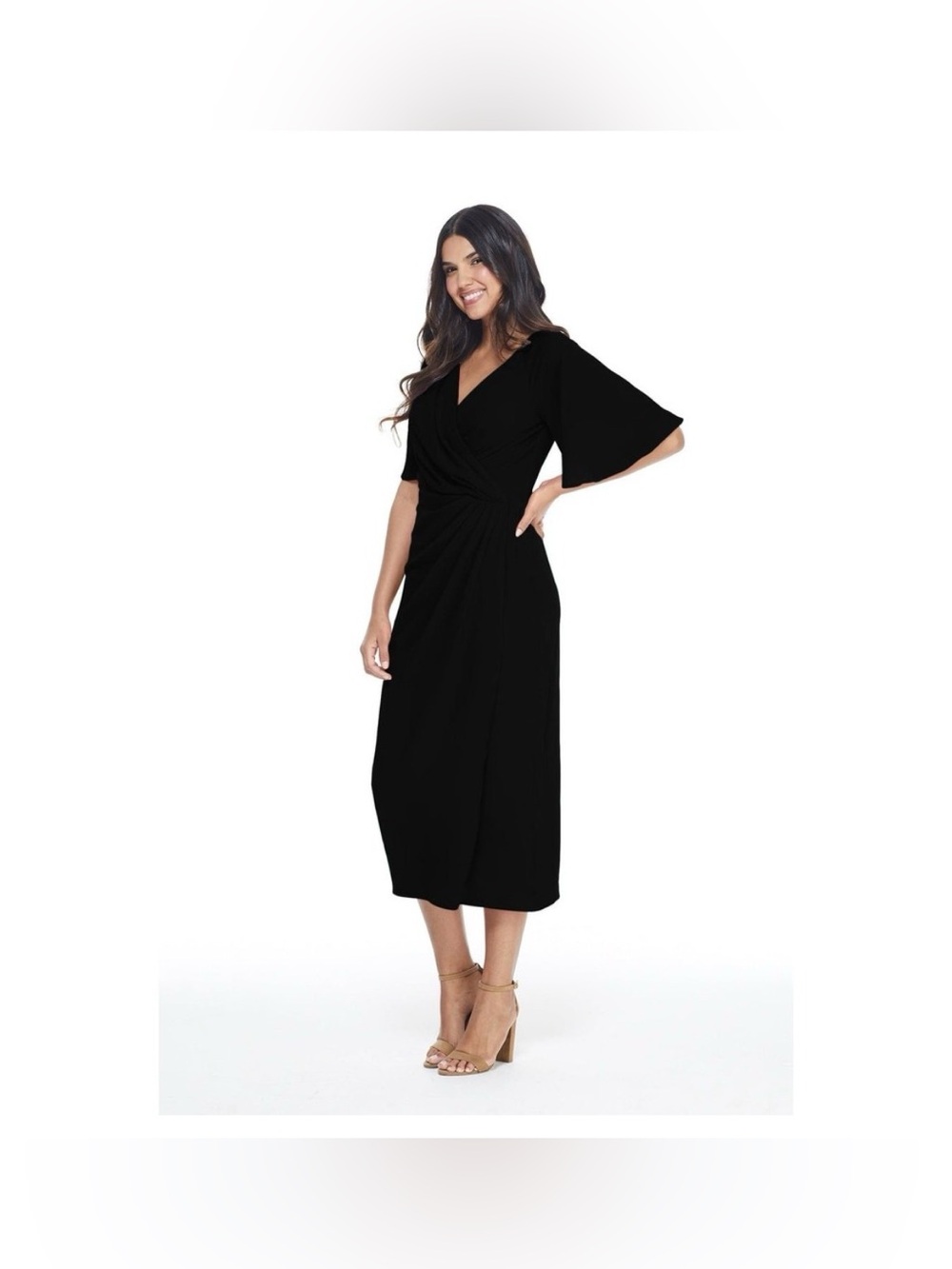 Maggy London Black V-Neck Twist-Front Midi Dress